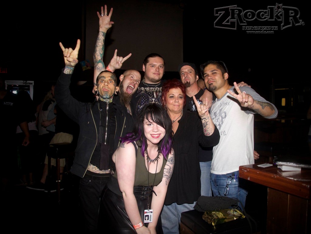 Drowning Pool with GonZo in tow went to see friends Gemini Syndrome and ran into  ZRockR staffers- writer Marcus Miller and photographer Christina Rosenfeld ( who were there covering  that show- we are everywhere you know! ) as well as 'Mama Metal' and head of Hiers Artistic Visions Entertainment Network- Nicki Heirs - at LVCS after their show! 