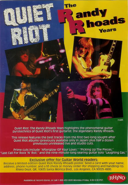 The Randy Rhoads Years was a CD released in America in 1993, containing some tracks from the two Rhoads Riot records (with rerecordings and remixings) plus some unreleased material.