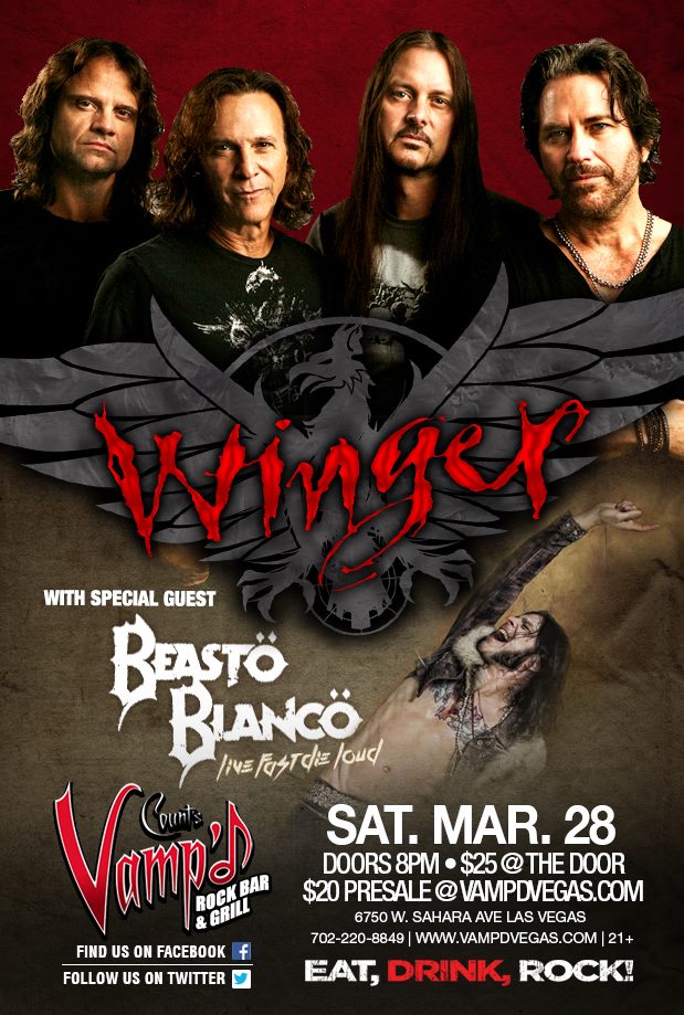 Saturday, March 28 marked Winger's show at Vamp'd with support act Beasto Blanco.