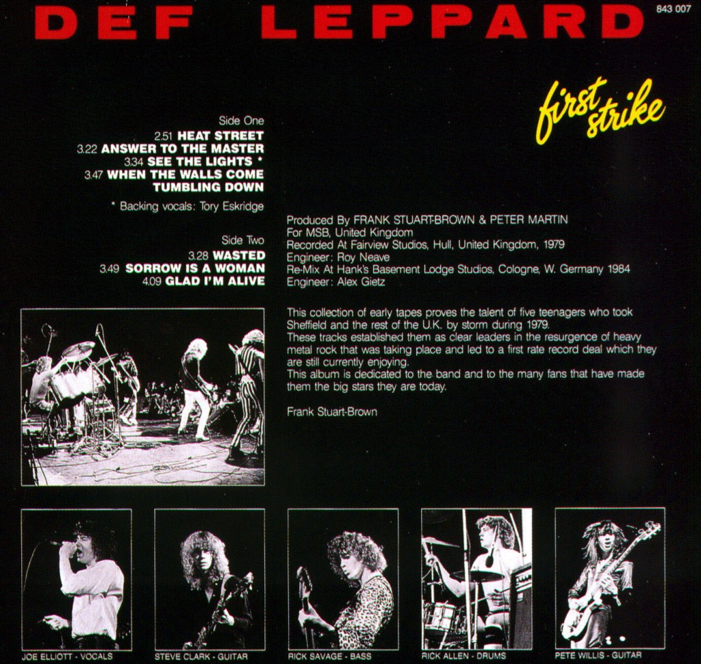 Many demos from the band later were released on unofficial bootlegs. First Strike is amongst the most popular. Roughly half of these songs were never officially recorded by the band, while the others were rerecorded for On Through the Night. None of the material on this bootleg ever got an official CD release.