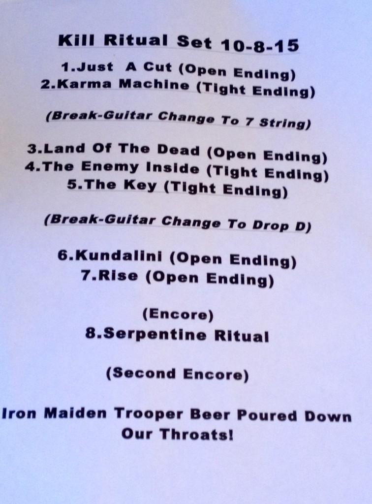 Setlist for the band's performance.