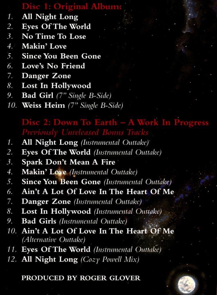 Tracklist for the Deluxe Edition. Disc One features the original album plus two B-Side bonus tracks; Disc Two is all previously unreleased outtakes, including instrumental rough mixes and some outright unreleased songs that did not make the final record back in 1979.
