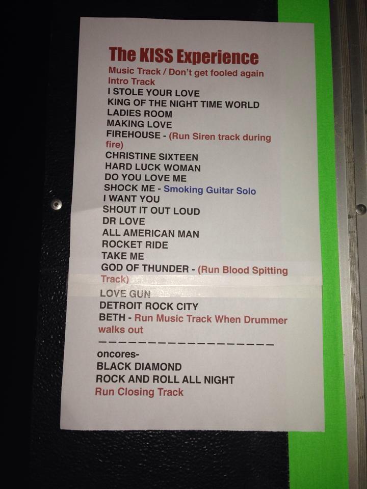 Setlist for this evening of rock and roll.