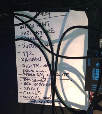 Setlist for the Hurry set.